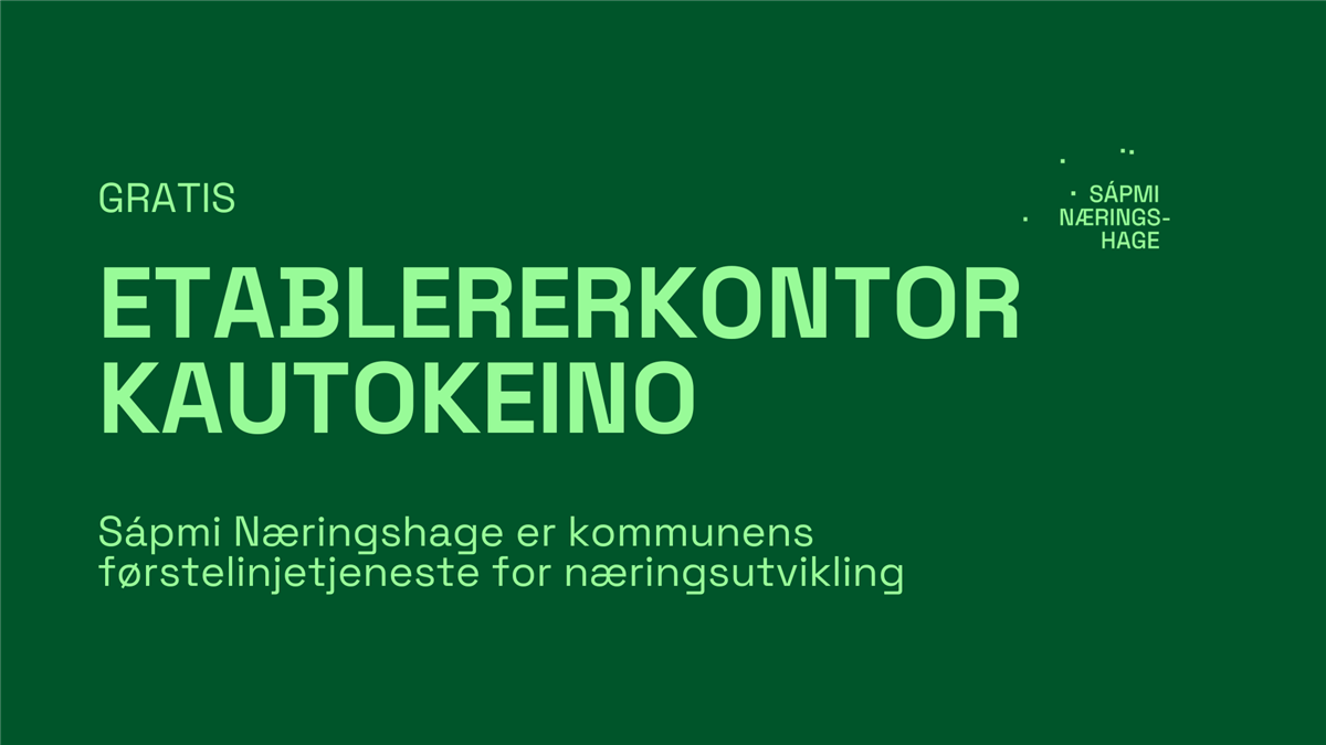 Dette er en plakat som informerer om etablererkontor i Guovdageaidnu - Klikk for stort bilde