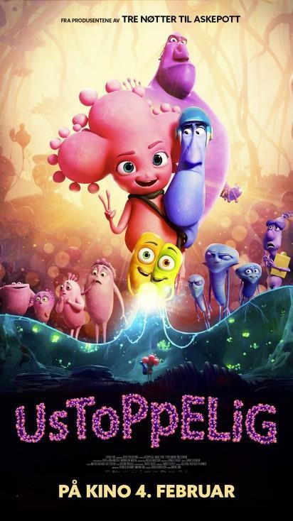 Bildet viser kinoplakaten til animasjonsfilmen Ustoppelig. Bildet viser de fargerike cellene med Kaja i hovedrollen. 